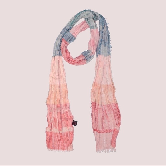 Asian Eye Crinkled Cotton Fringe Skinny Scarf Multicolor Pastel 7”x70” - Picture 1 of 6